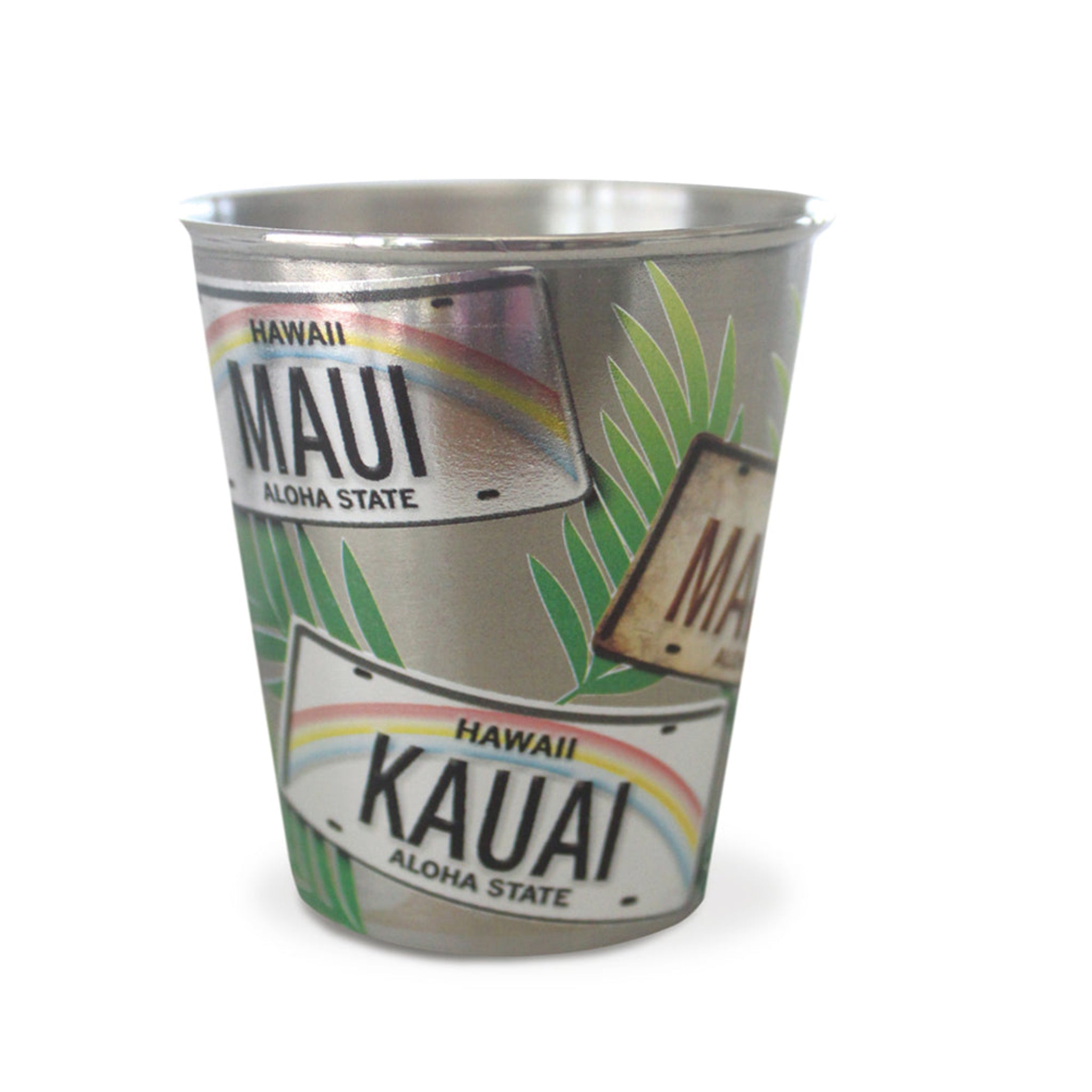 Hawaii Stainless Steel Shot Glass License Plate Palms