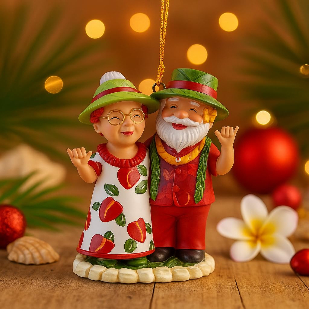 Hawaiian Holiday Christmas Ornament Happy Aloha Mr. and Mrs. Shaka Claus