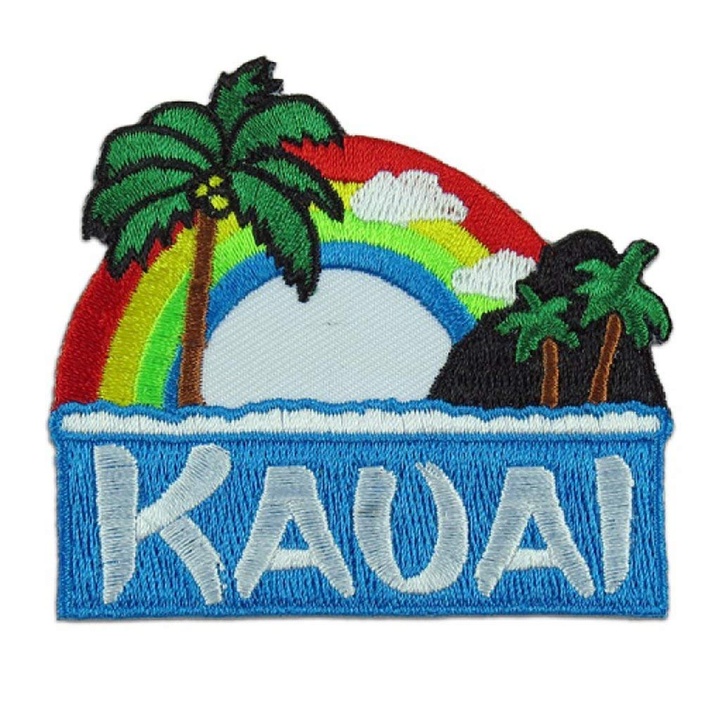 Hawaii I Love Kauai Rainbow Palm Iron-On Embroidery Applique Patch