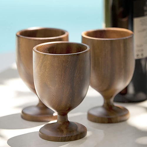 Acacia Wood Wine Dining Cup Goblet 3.5" x 5" Set of 4