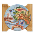 Alaska Round Ceramic Coasters with Bamboo Caddy Last Frontier Map