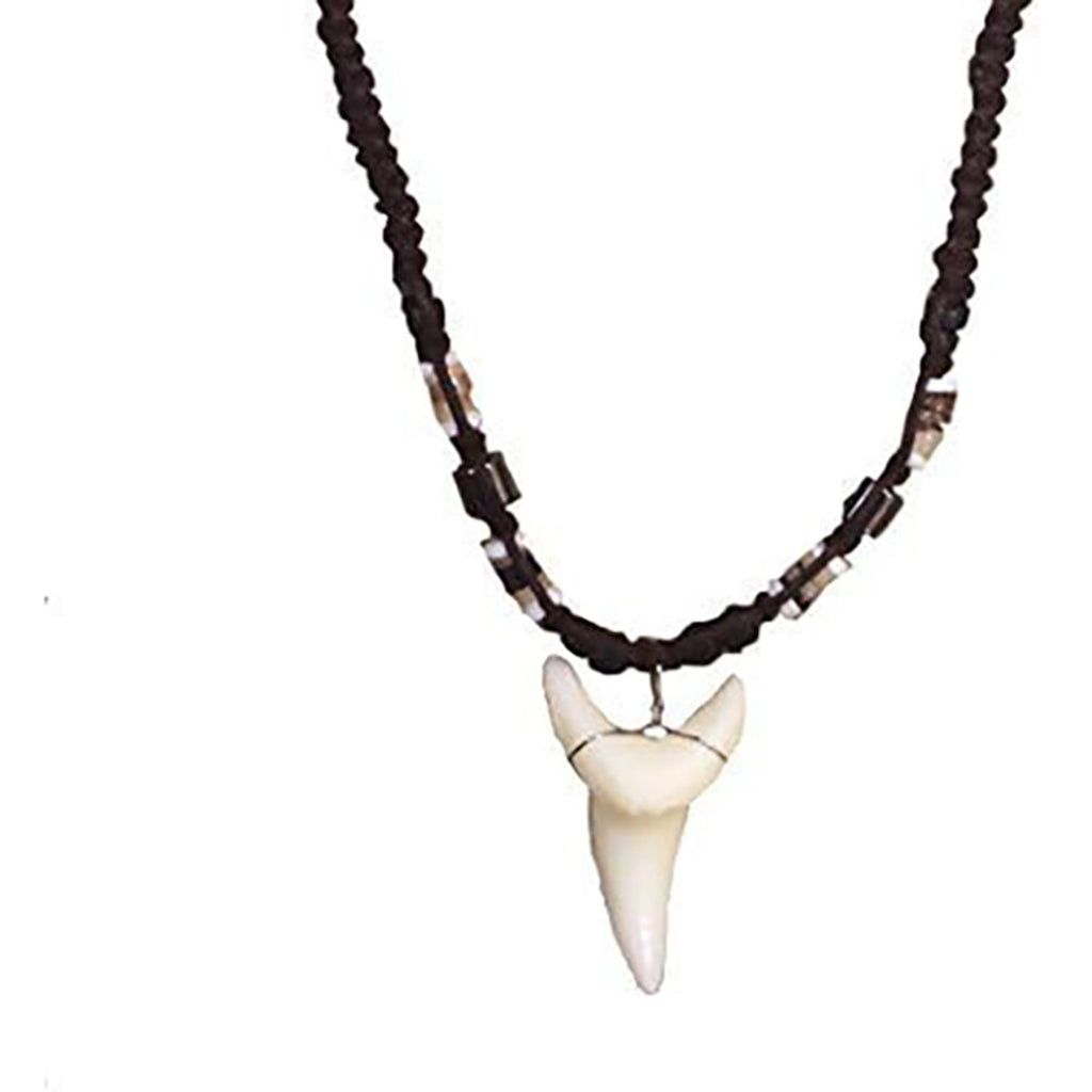 Hemp Cord Necklace Resin Shortfin Mako Shark Tooth with Black Beads