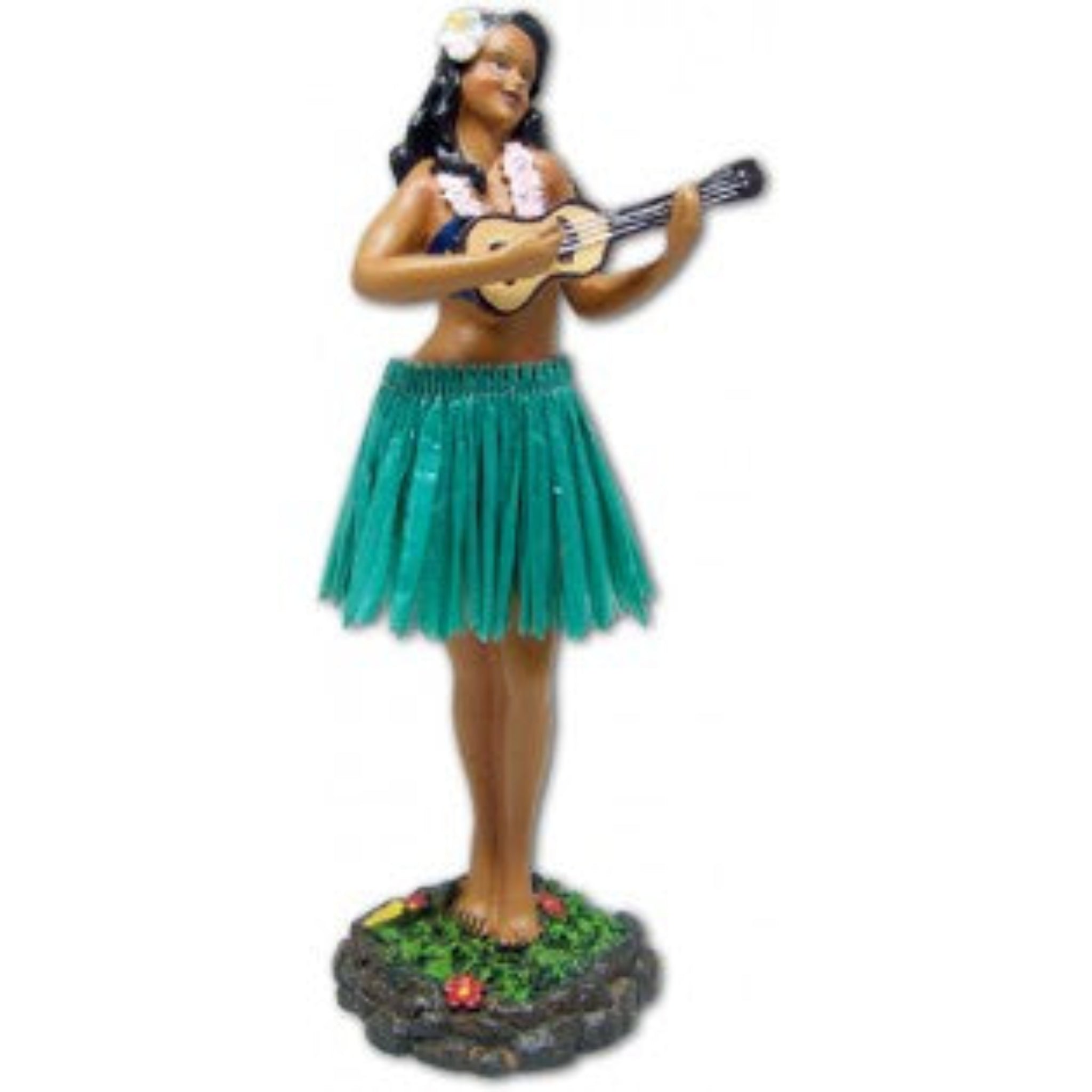 KC Hawaii Leilani Dashboard Hula Doll Playing Ukulele Green 7 inch