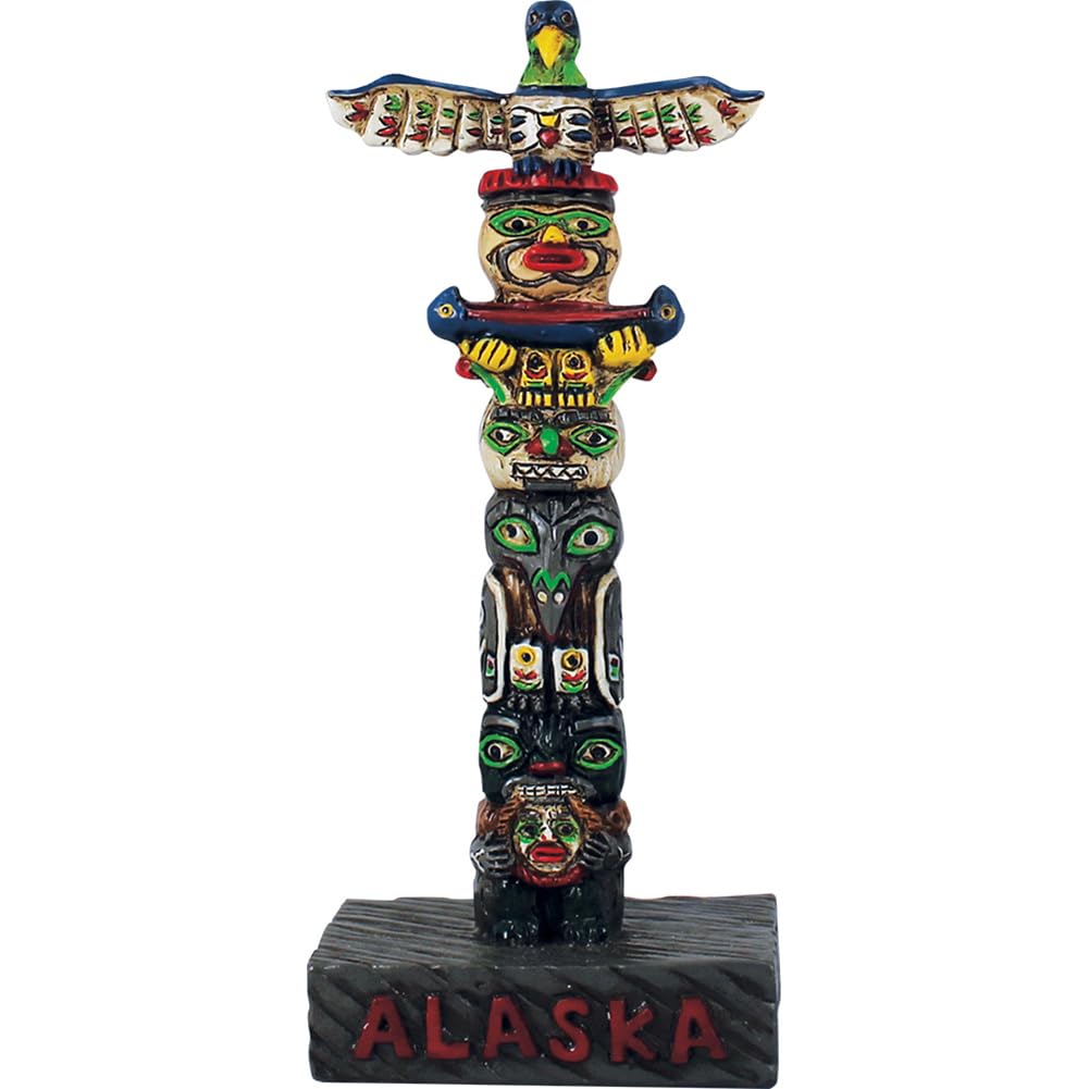 Alaska Figurine Polystone Totem Pole Canoe Eagle 5" Tall