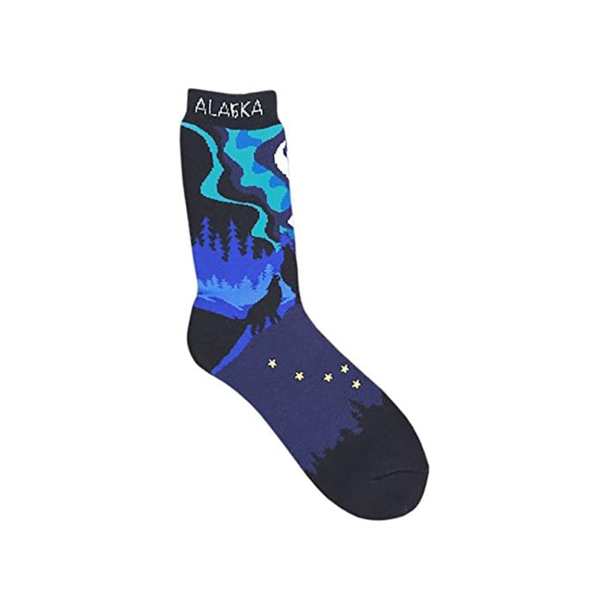 Alaska Novelty Socks Northern Lights Dipper Wolf Unisex 8-11 Plush Boot Sock