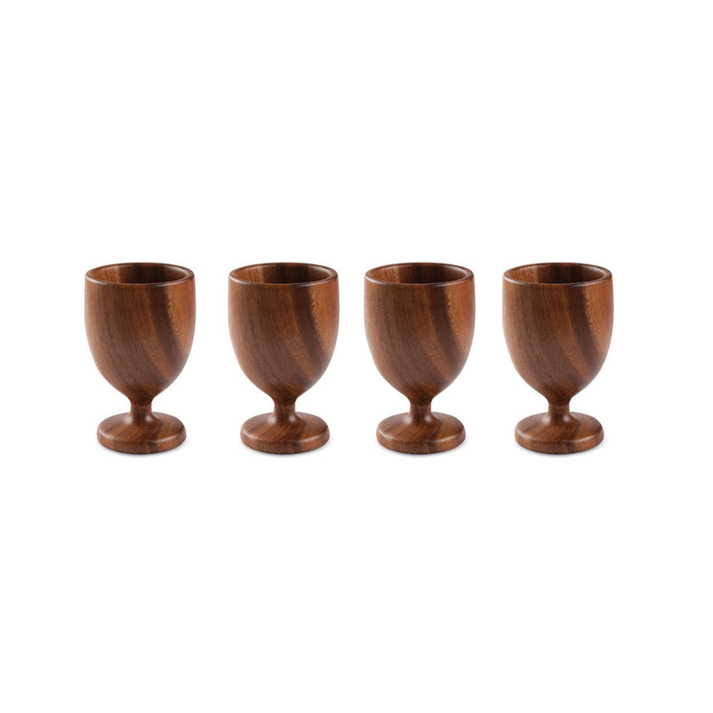 Acacia Wood Wine Dining Cup Goblet 3.5" x 5" Set of 4