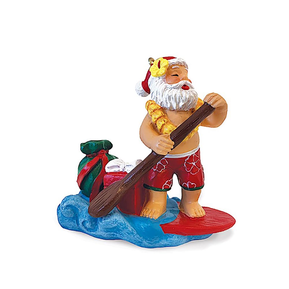 Hawaiian Handpainted Polyresin Christmas Ornament Jolly Paddler Santa