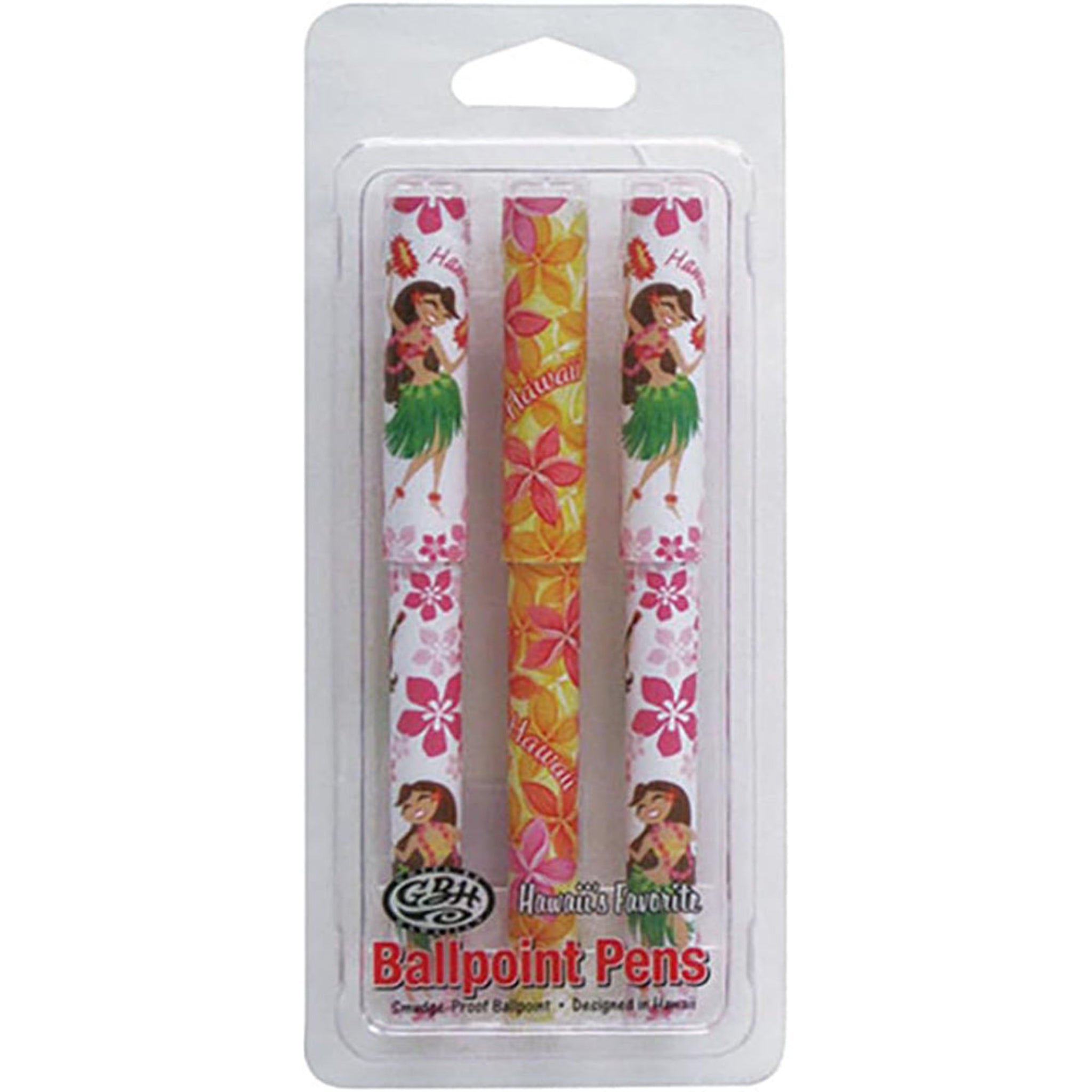 Hawaii Ballpoint Pen 3 Pack Hula Girl Plumeria