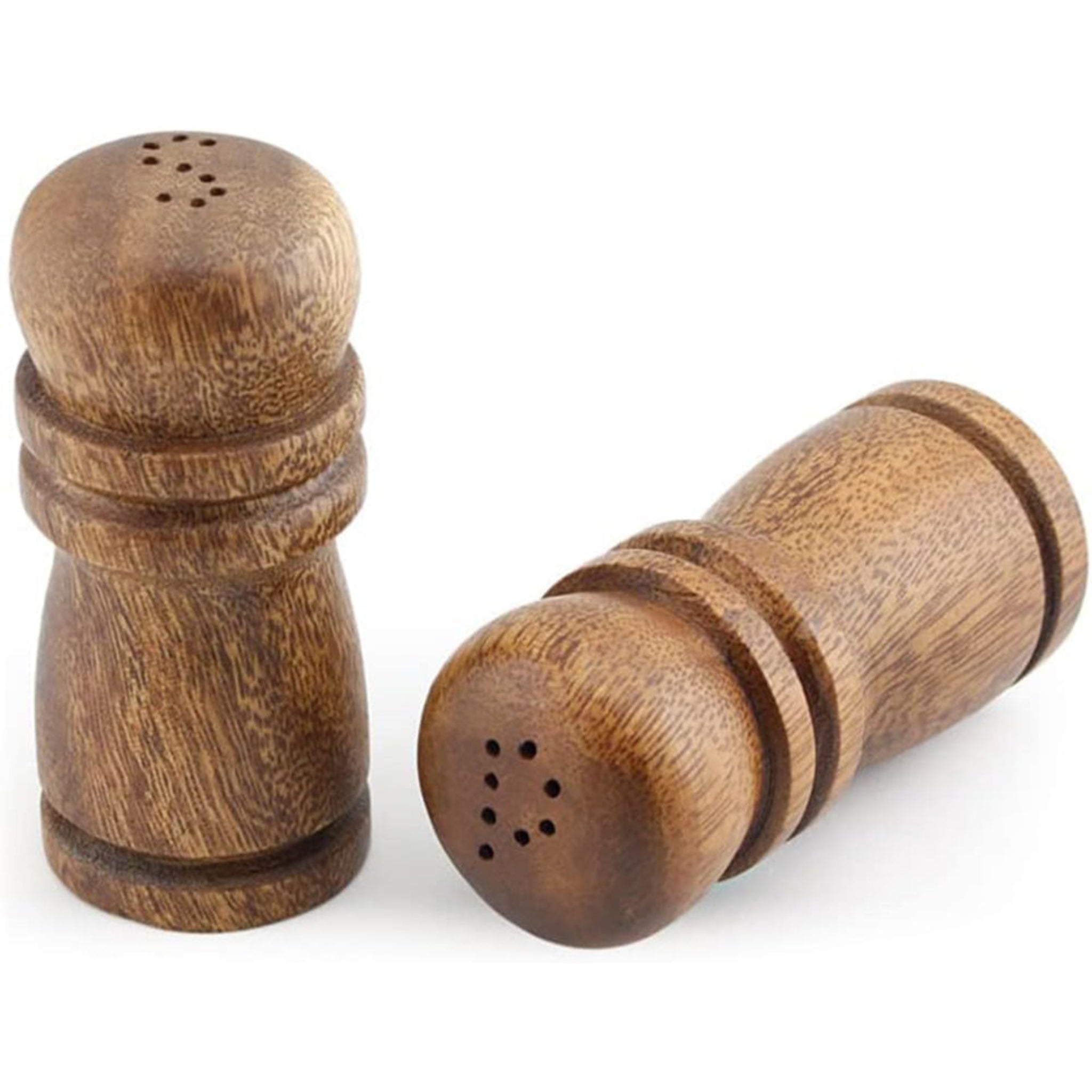 Acacia Wood Salt and Pepper Set Tied with Raffia 4 inch