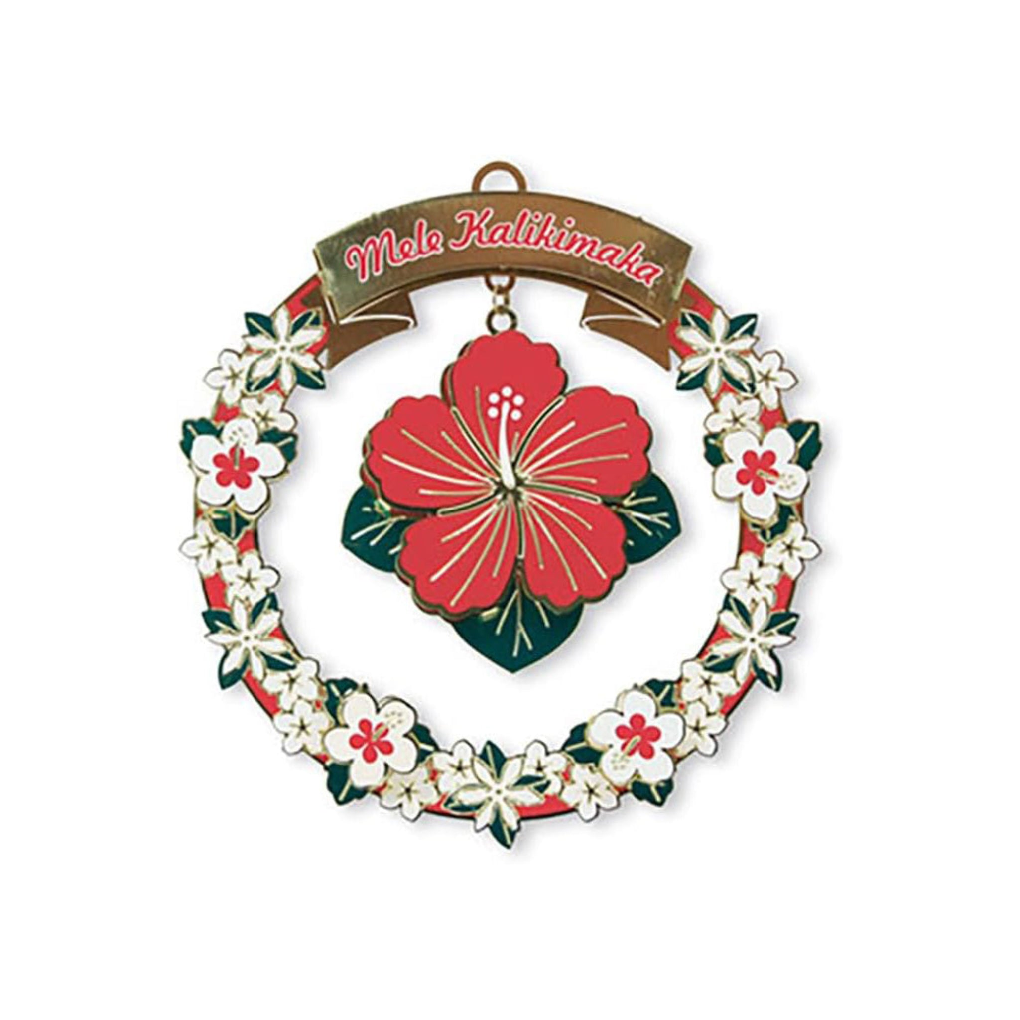 Hawaiian Mele Hibiscus Collectible Metal Christmas Ornament