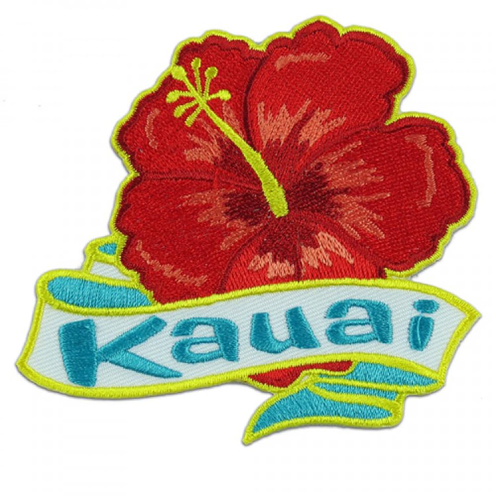 Hawaii Iron-On Embroidery Patch Kauai Island Hibiscus