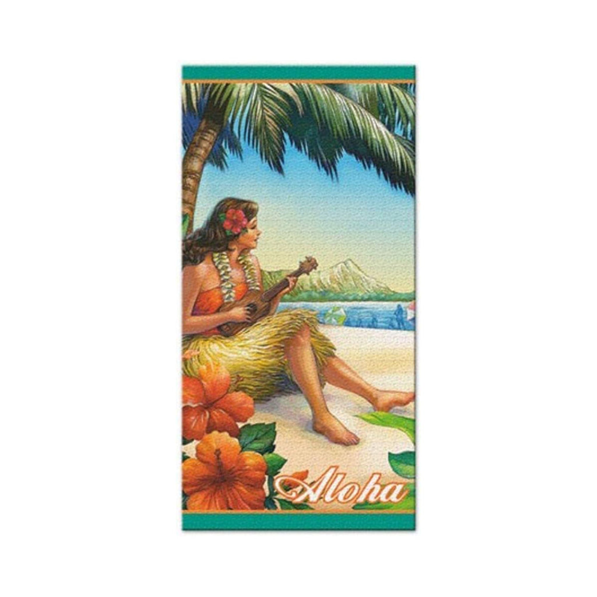 Hawaiian Beach Towel Vintage Hula Girl Design