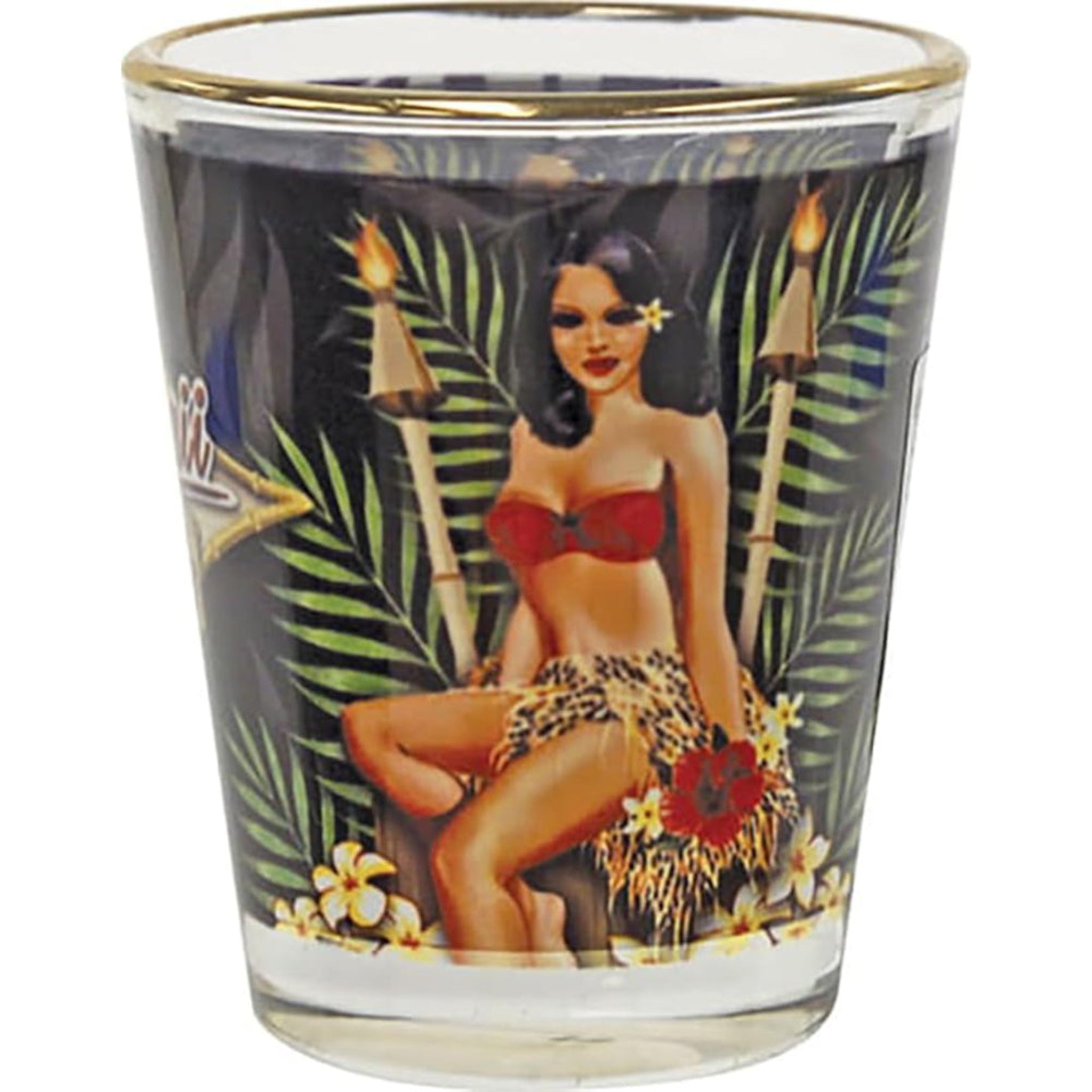 Hawaiian Shot Glass Pinup Girl Tiki Palm