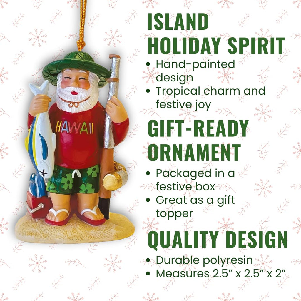 Hawaiian Holiday Christmas Ornament Let’s Go Fishing Santa