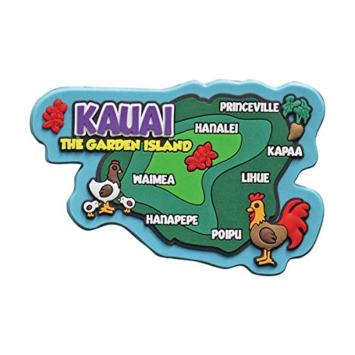 Hawaii Rubber Magnet Kauai Map 3½"W x 2¼"H x ¼"D