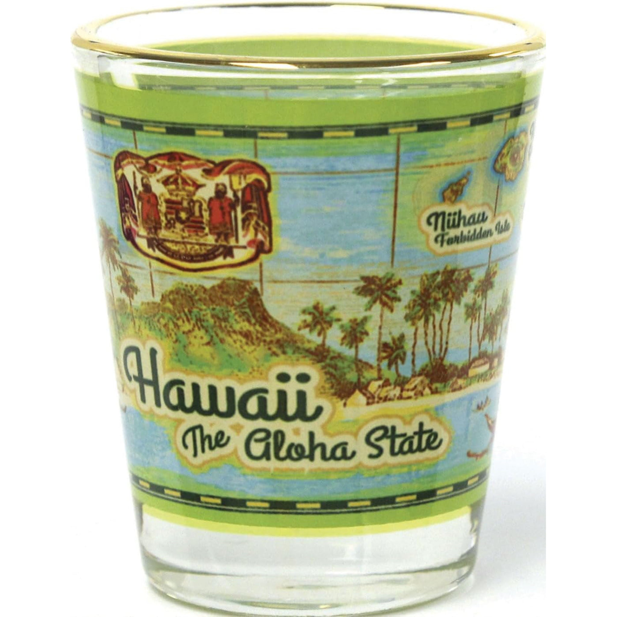 Hawaiian Shot Glass Gold Rim Aloha State