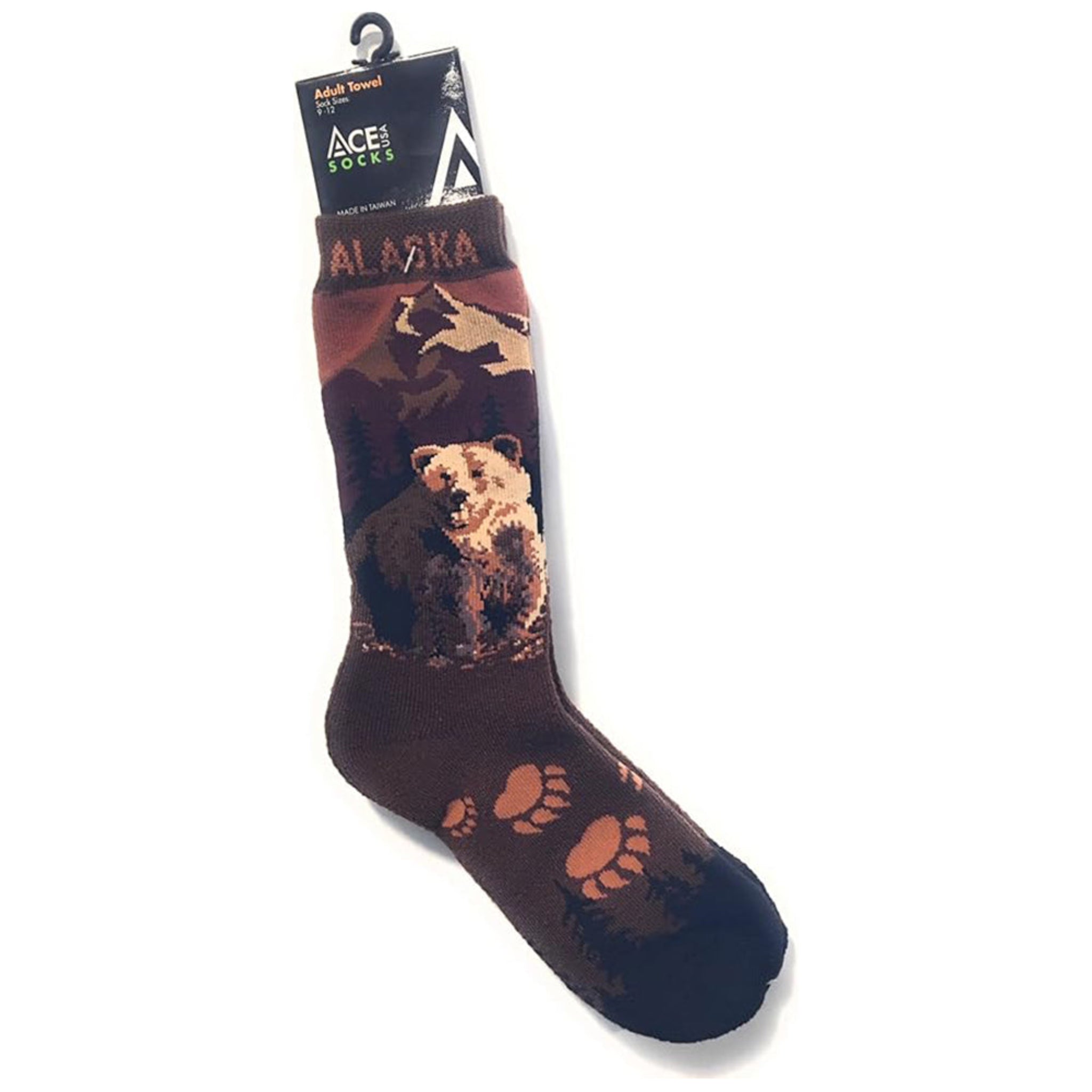 Alaska Novelty Socks Mountain Grizzly Plush Boot Sock - BROWN - Size 9 - 12
