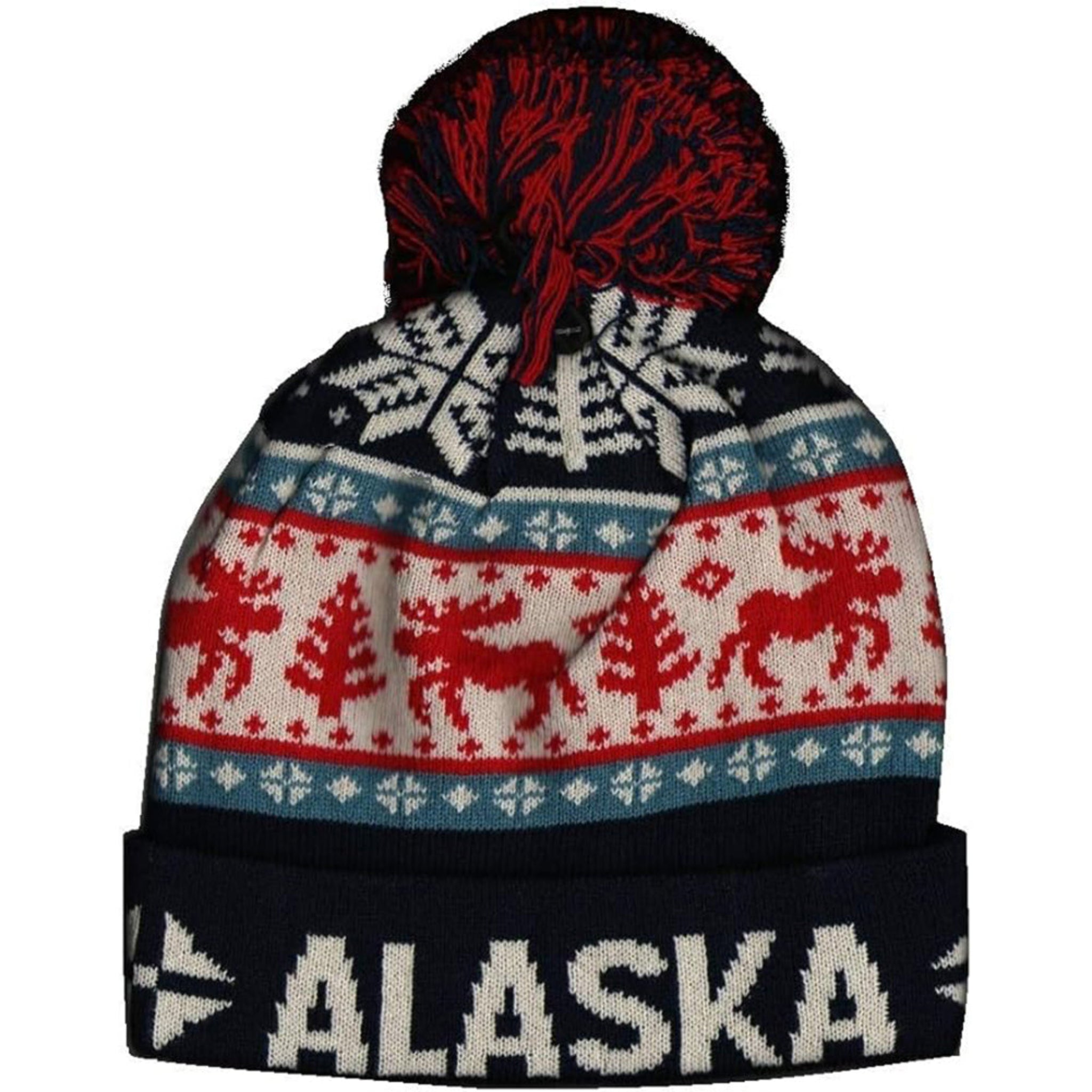 Alaska Snowflake Moose Knit Beanie HAT Blue