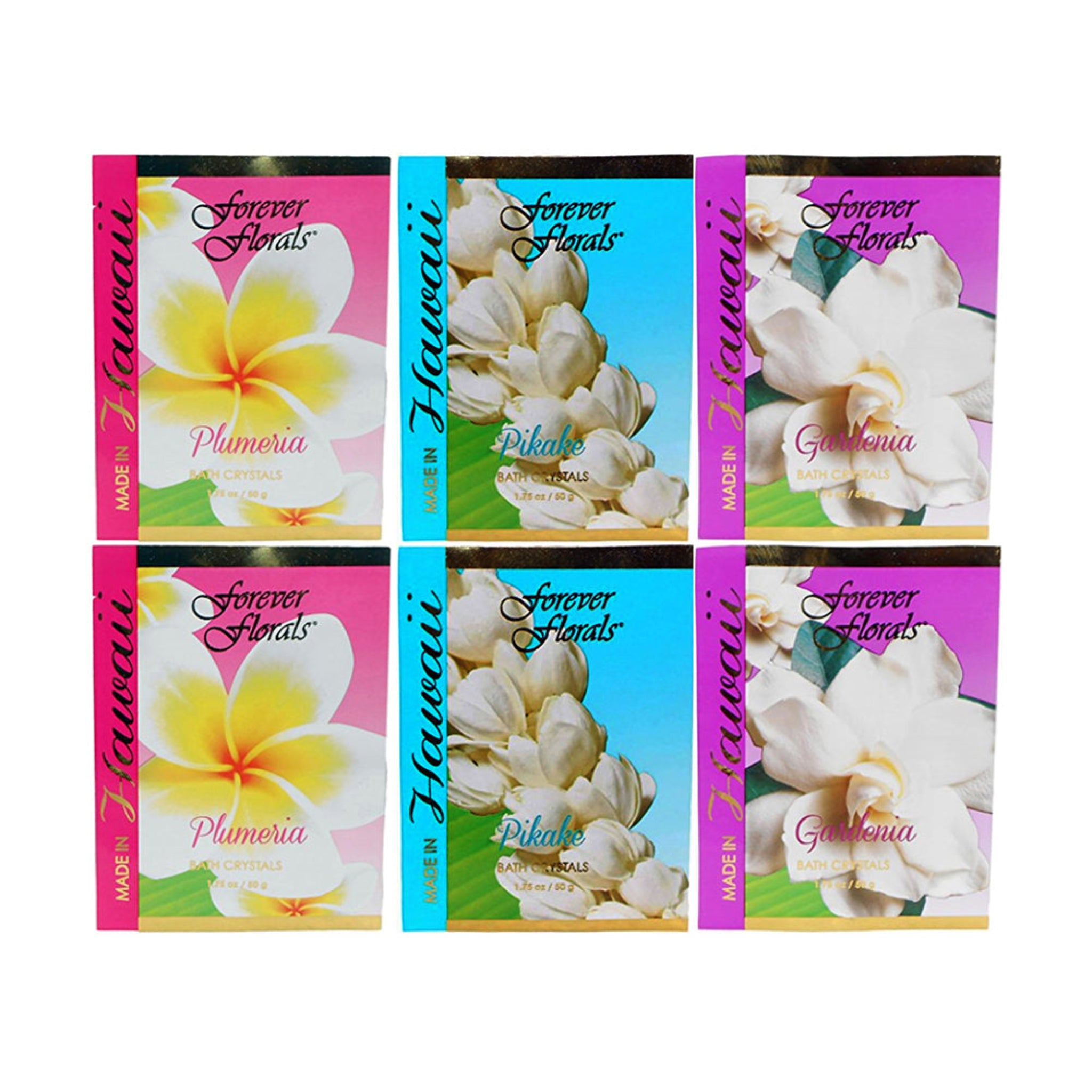 Hawaiian Bath Crystals Forever Florals Assorted 6 Pack Plumeria Pikake Gardenia