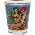 Hawaiian Shot Glass Pinup Girl Surfboard Plumeria