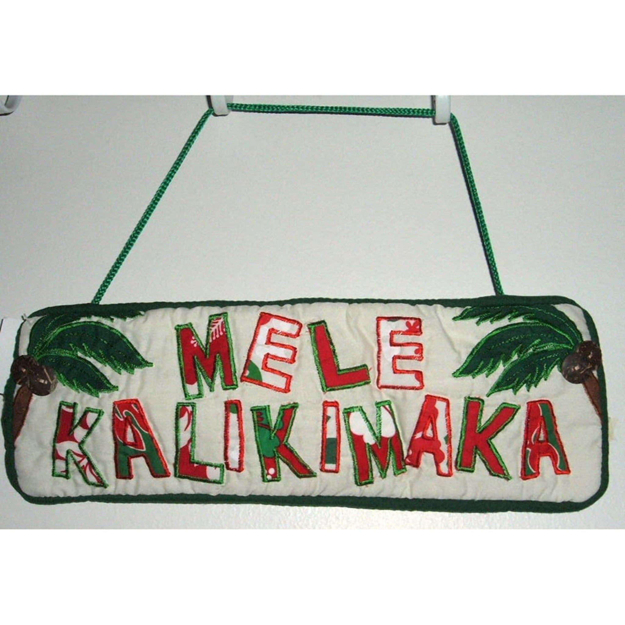 Mele Kalikimaka Hawaiian Christmas Quilted Wall Sign or Door Hanger 11" x 4"