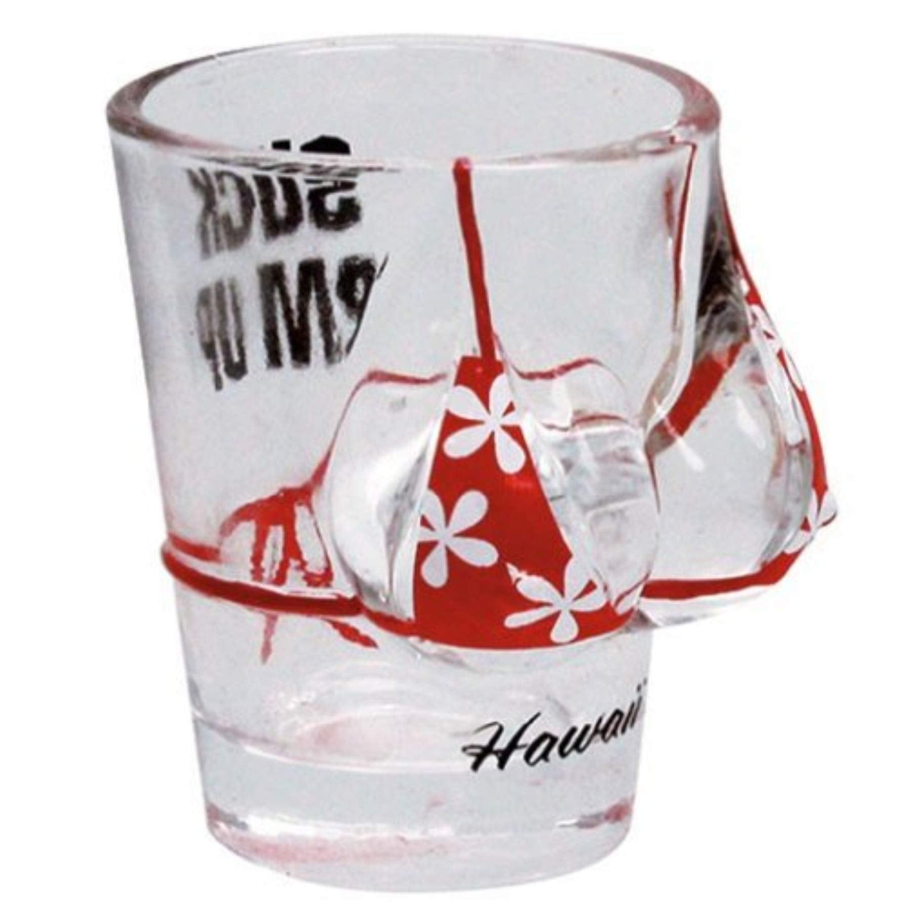 Hawaiian Shot Glass Suck 'Em Up Plumeria Red