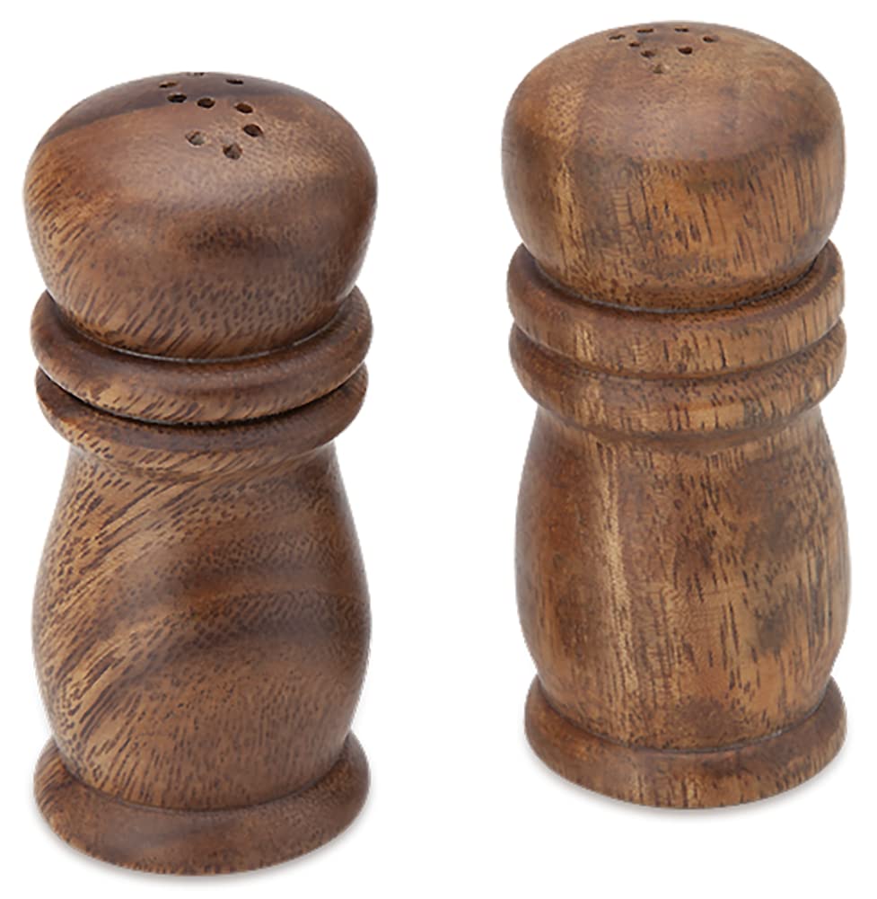Acacia Wood Salt and Pepper Set Tied with Raffia 4 inch