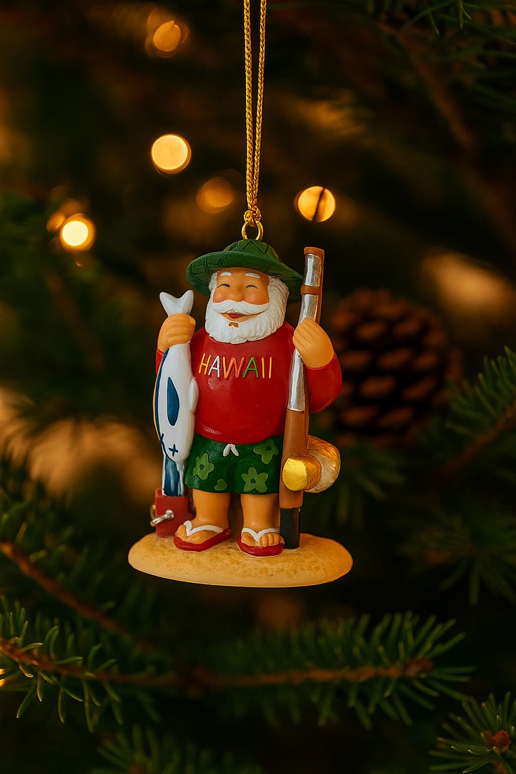 Hawaiian Holiday Christmas Ornament Let’s Go Fishing Santa
