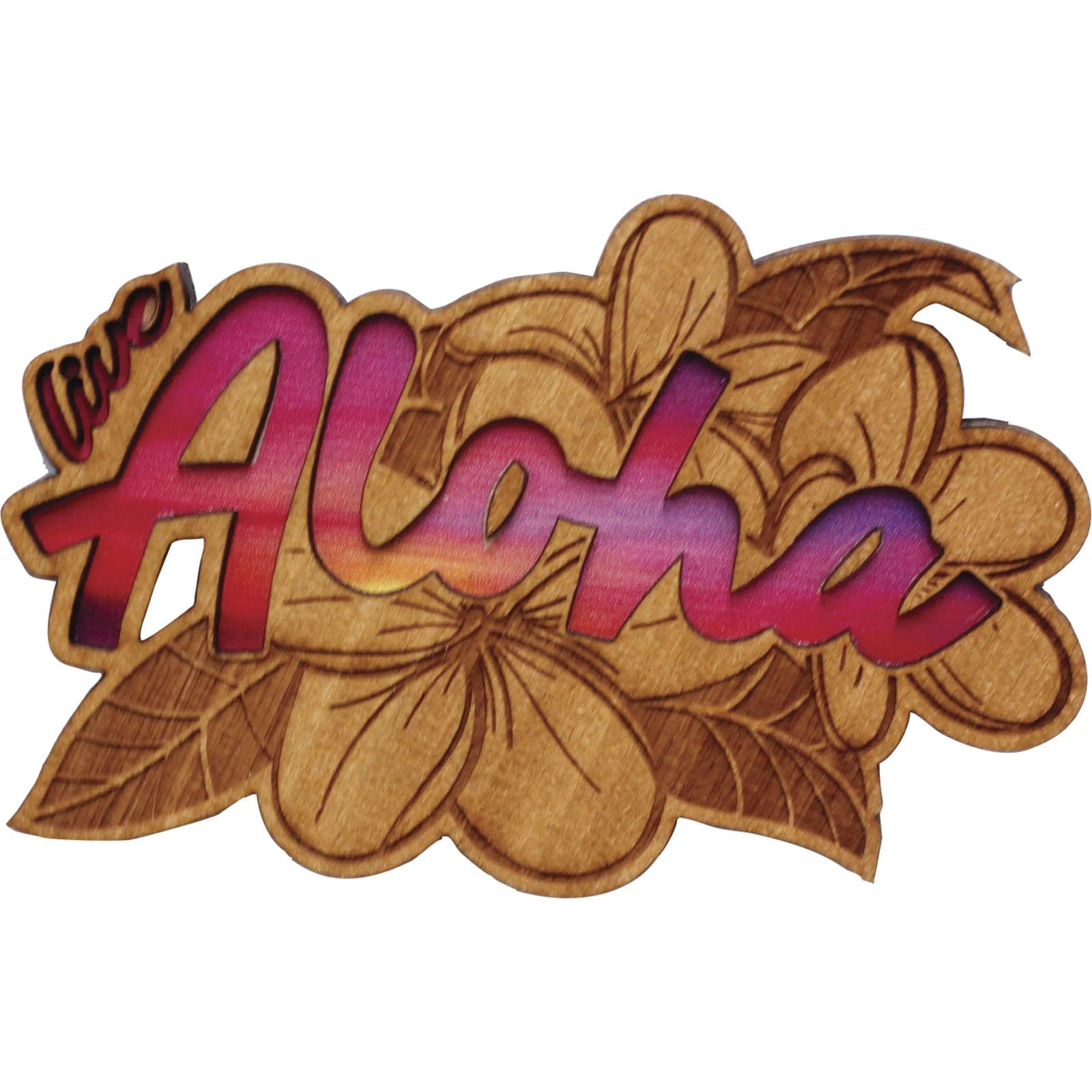Hawaii Laser Engraved Wood Magnet Aloha Plumeria