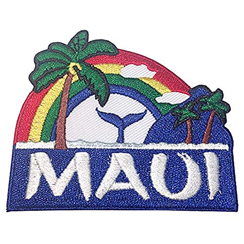 Hawaii Maui Palm Tree Rainbow Whale Iron-On Embroidery Applique Patch