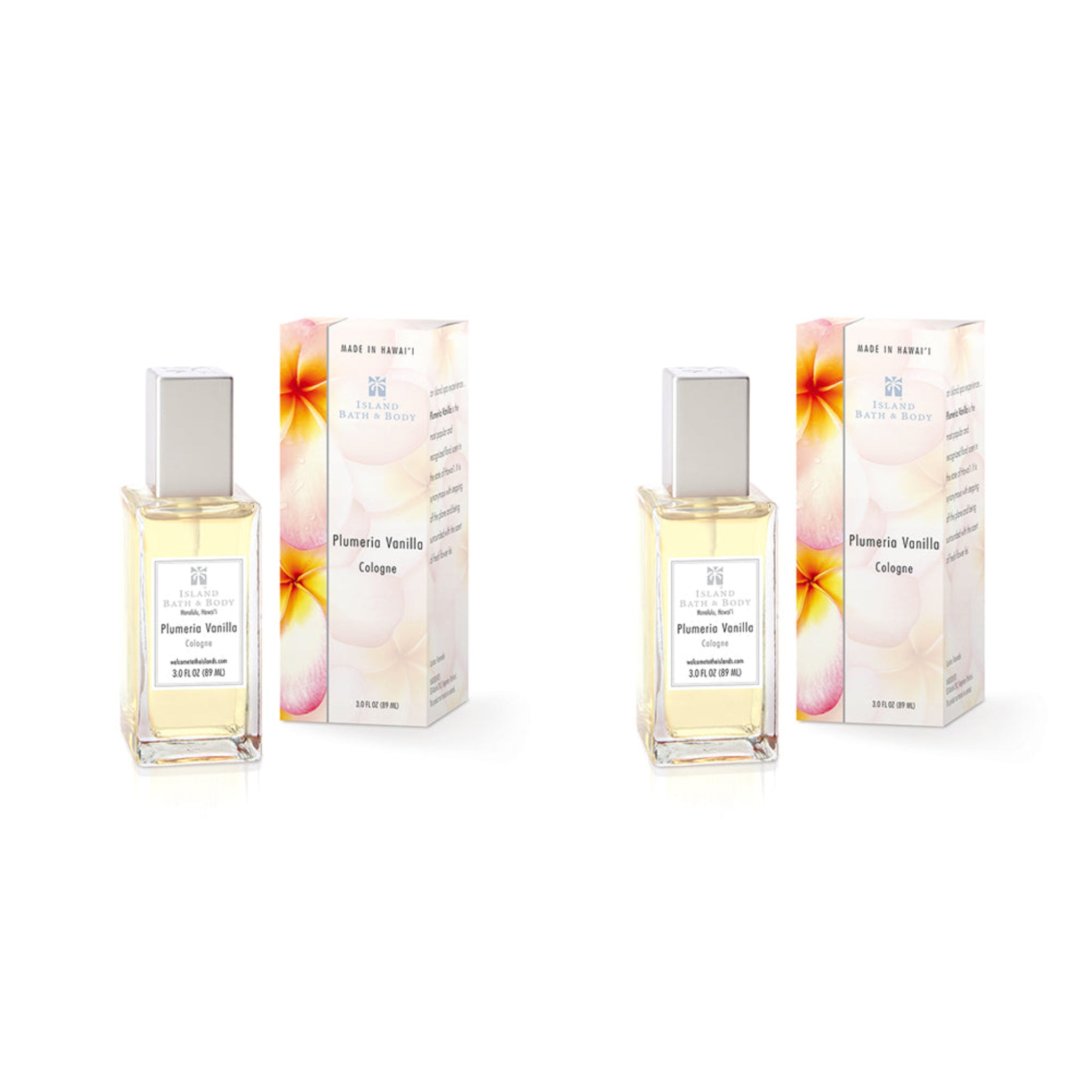 Island Bath and Body Cologne 2 Bottles 3 oz. each Plumeria Vanilla