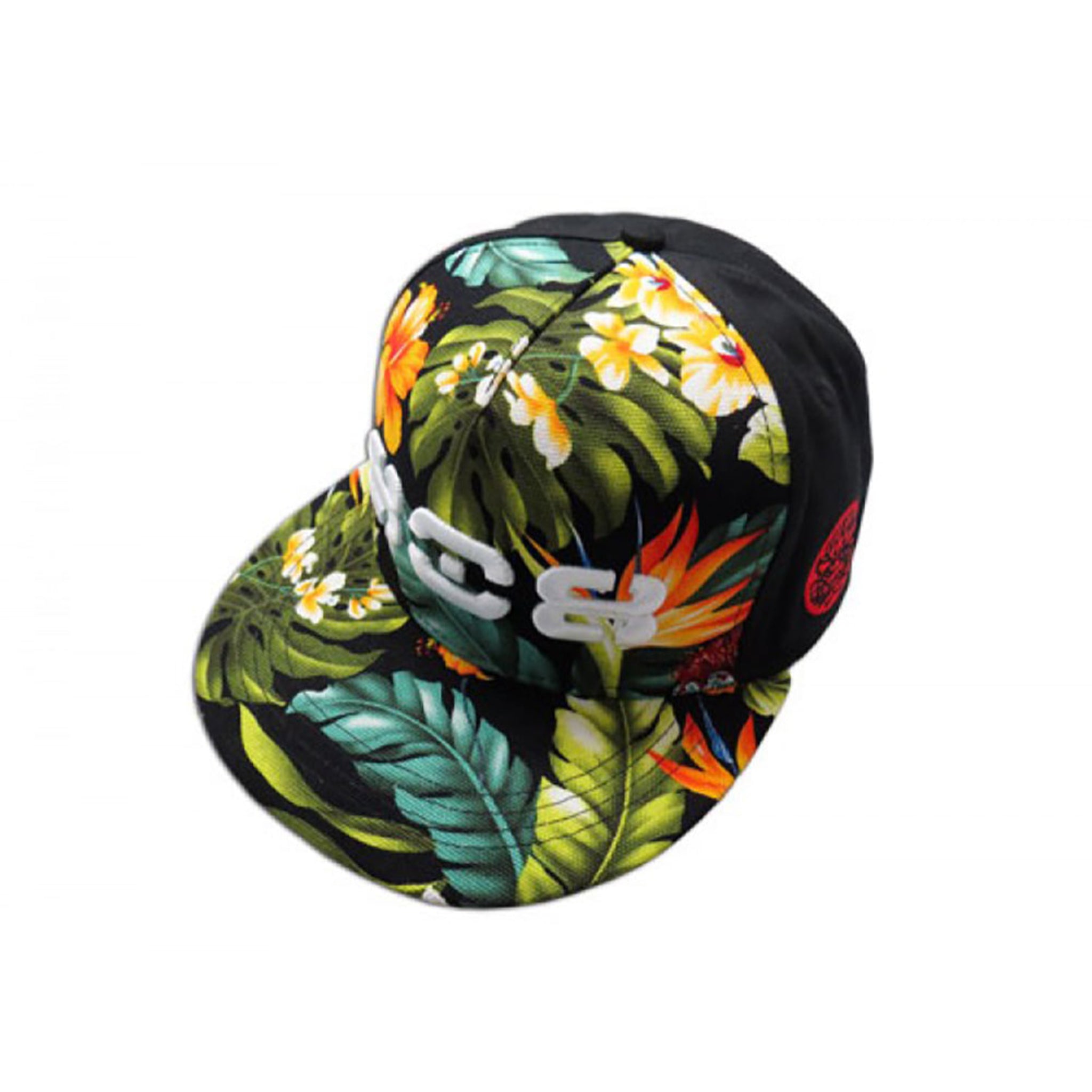 Hawaiian Hibiscus Floral 808 Black Flat Brim Island Cap