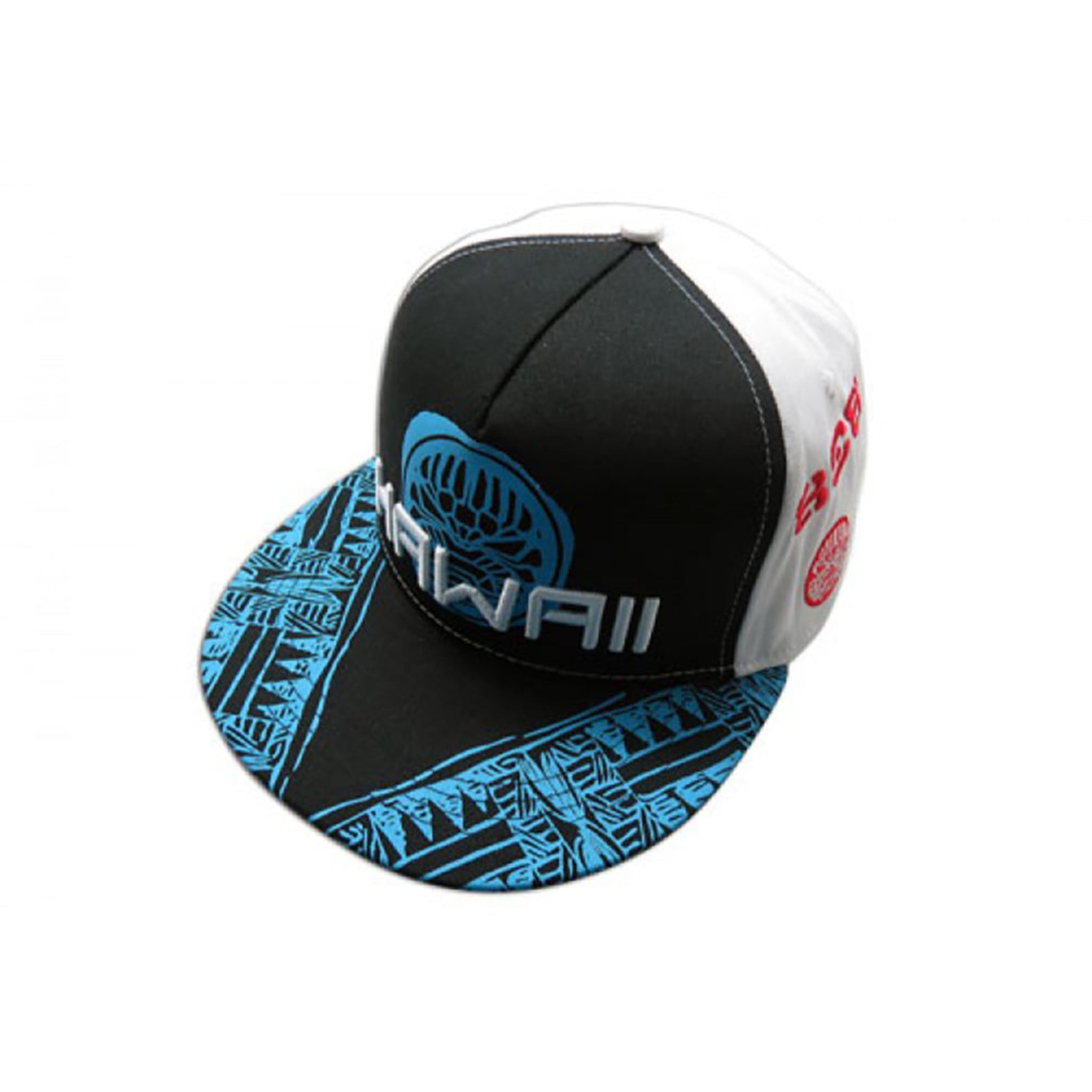 Hawaii Tribal Tiki Black and White Flat Brim Island Cap