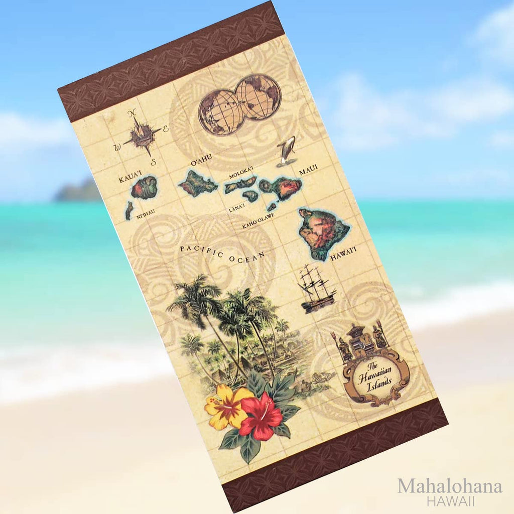Islands of Hawaii Tan Beach Towel