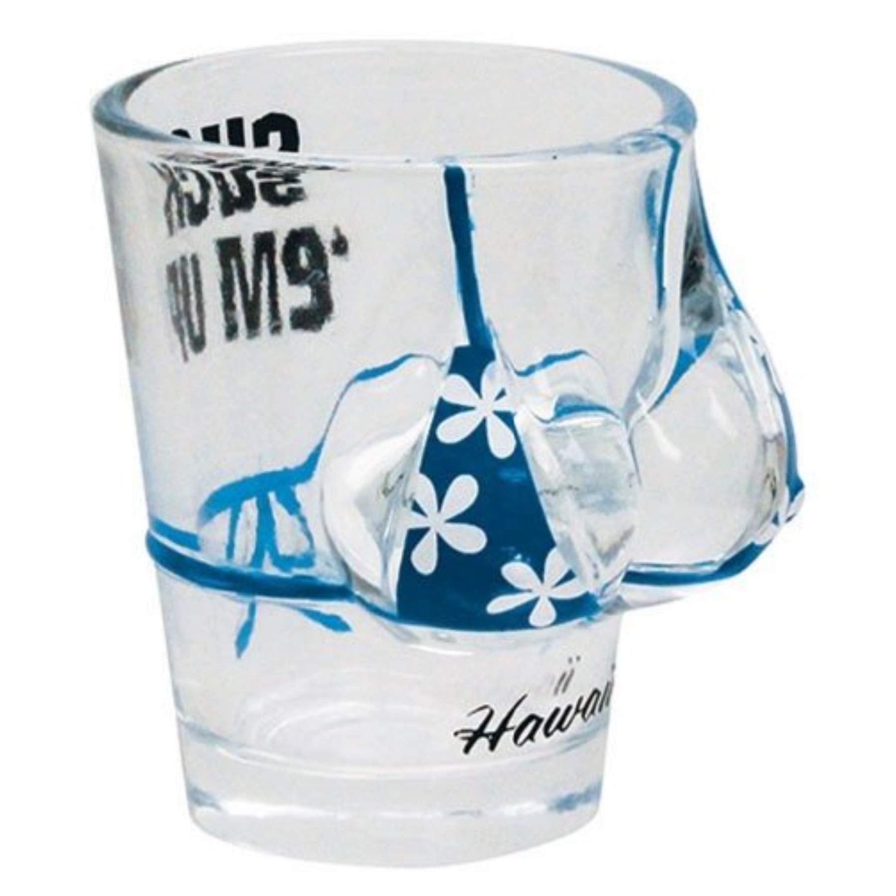 Hawaiian Shot Glass Suck 'Em Up Plumeria Blue