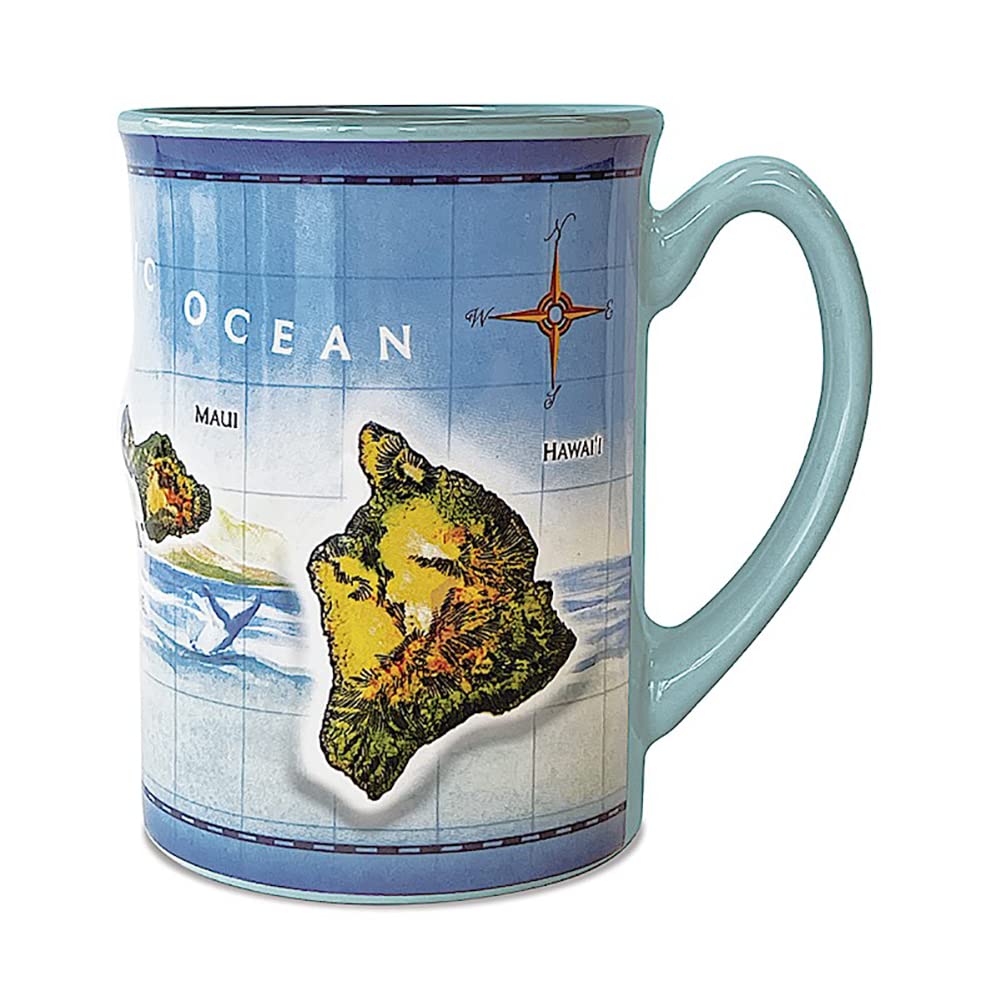 Hawaii 14 oz. Embossed Coffee Mug Aloha Map