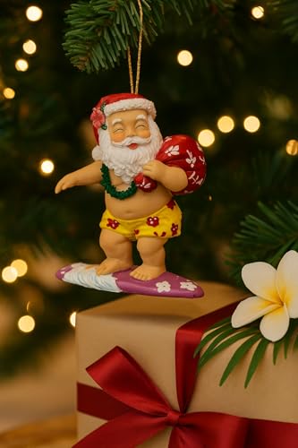 Hawaii Surfing Santa Christmas Ornament