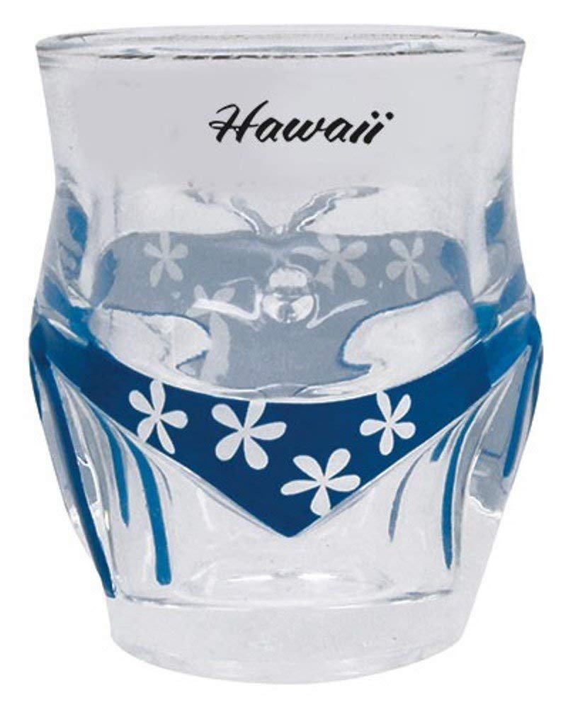 Hawaiian Shot Glass Bottoms Up Butt Plumeria Blue