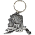 Alaska Key Chain Pewter State Shaped with Scenic Moose Icon