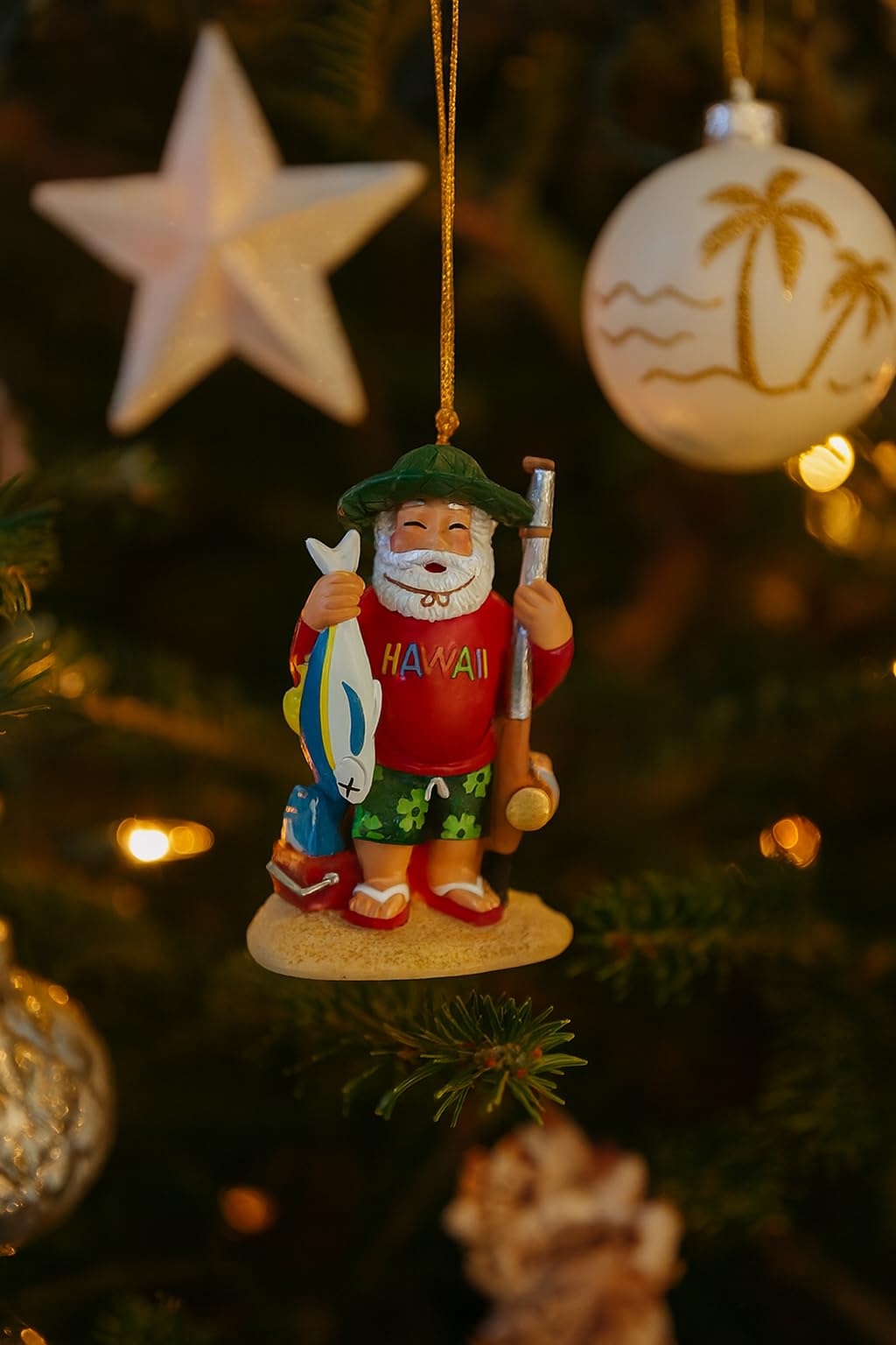 Hawaiian Holiday Christmas Ornament Let’s Go Fishing Santa
