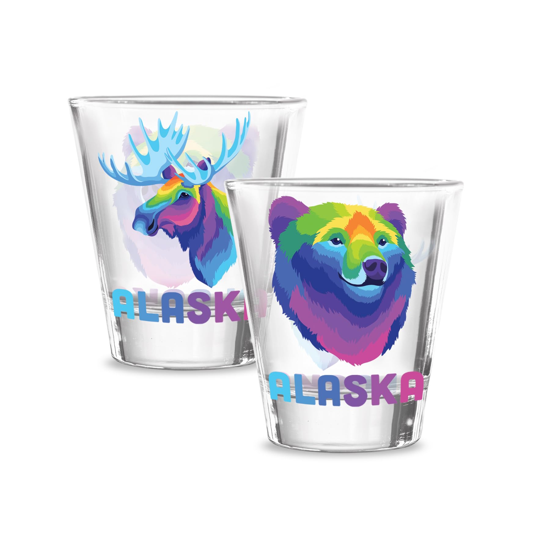 Alaska Shot Glass Pop Art Bear and Moose
