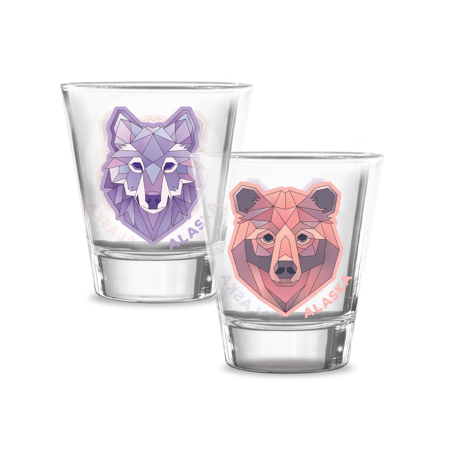 Alaska Shot Glass Wolf and Bear Icons
