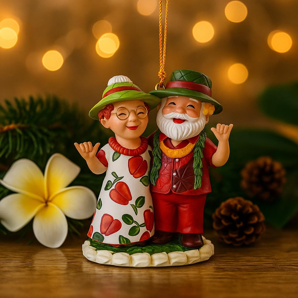 Hawaiian Holiday Christmas Ornament Happy Aloha Mr. and Mrs. Shaka Claus