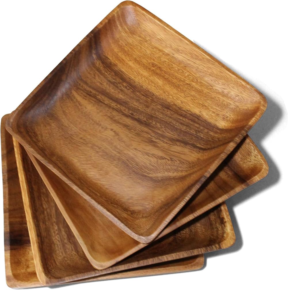 Acacia Wood Square Plates 1" x 12" x 12" Set of 4