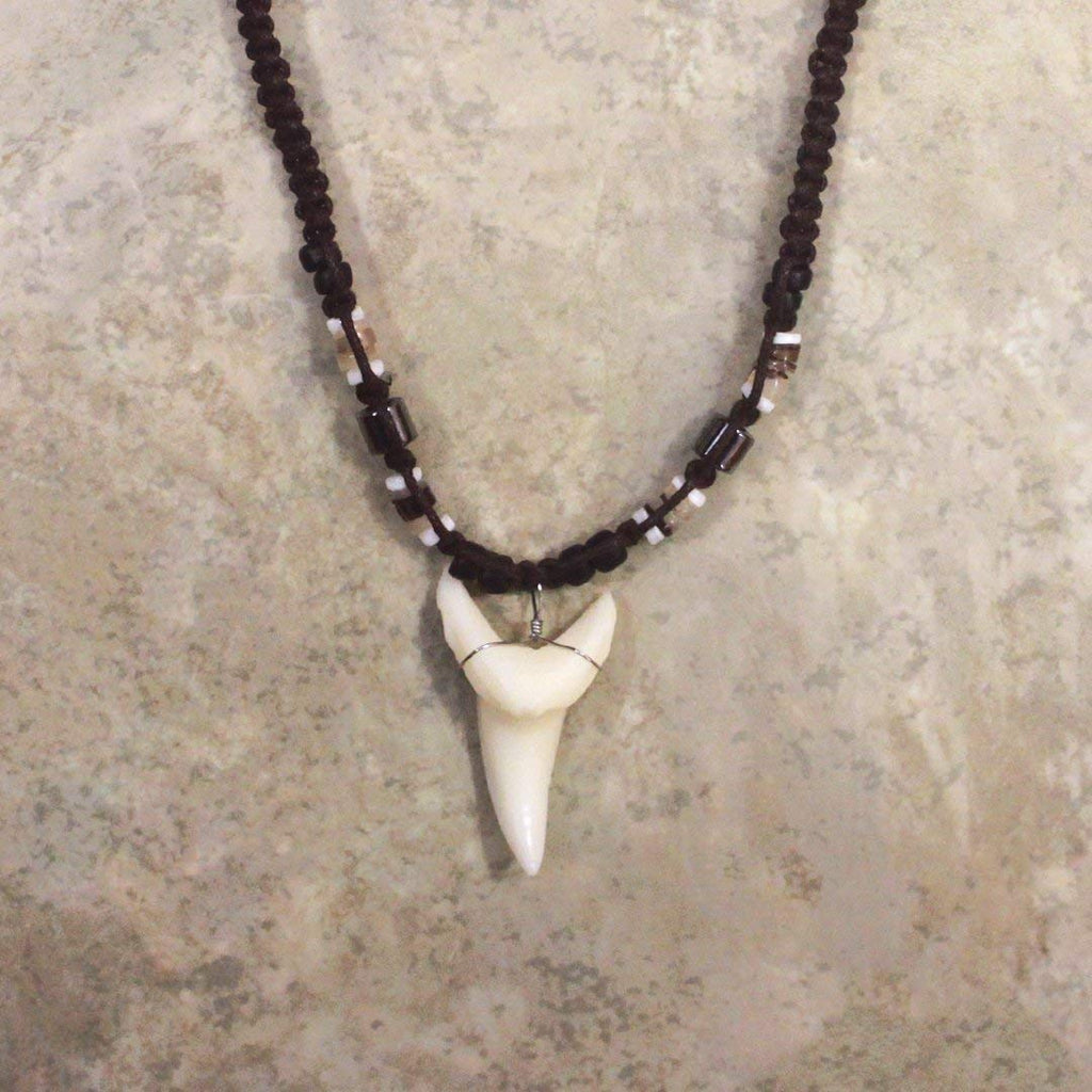 Hemp Cord Necklace Resin Shortfin Mako Shark Tooth with Black Beads