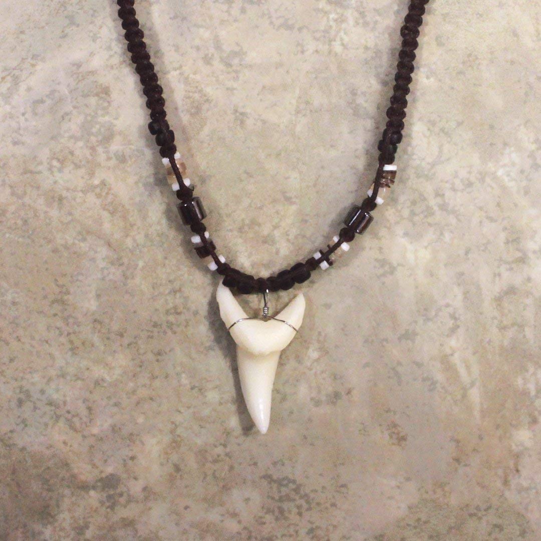 Hemp Cord Necklace Resin Shortfin Mako Shark Tooth with Black Beads