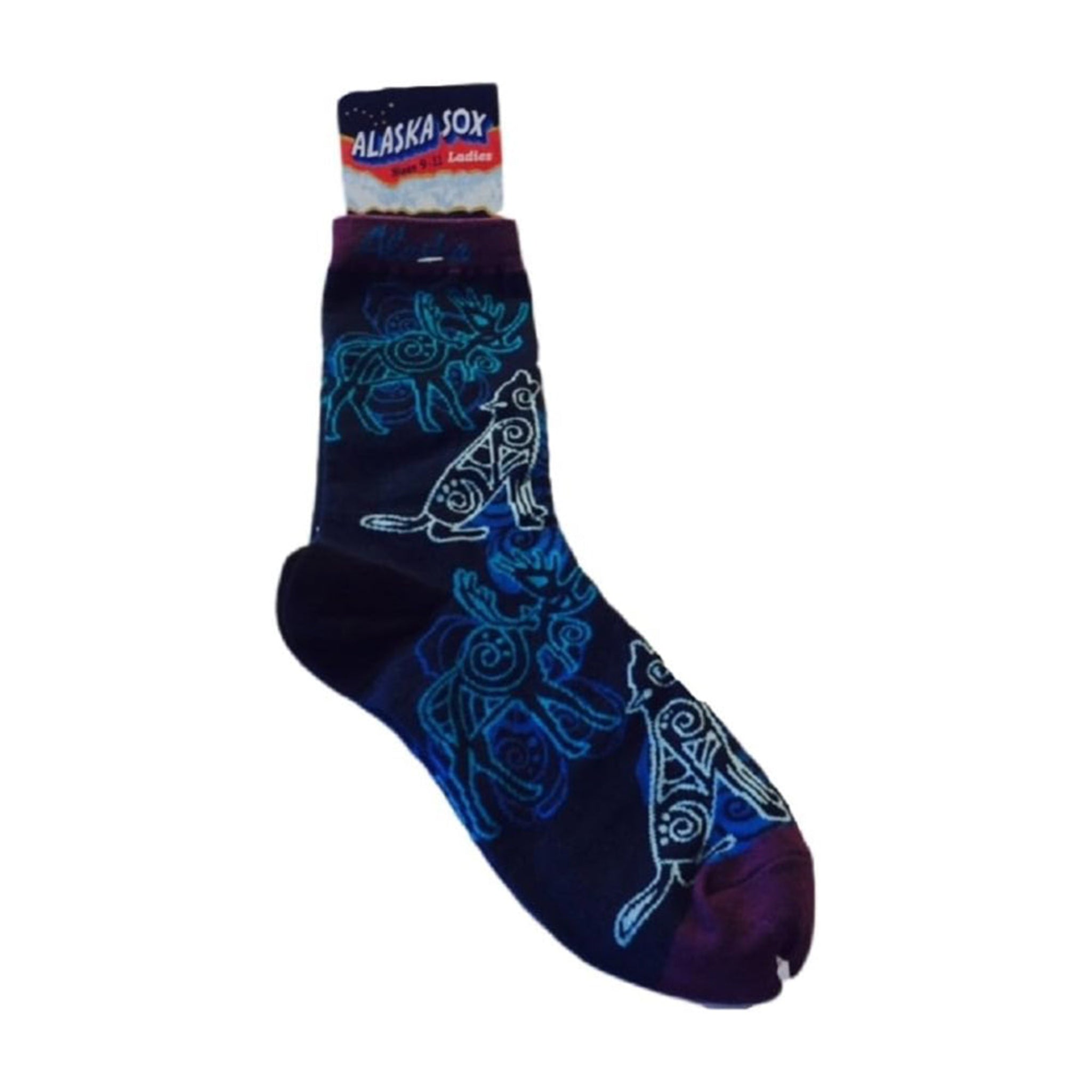 Alaska Novelty Socks Batik Moose Wolf Ladies 8-11 Cotton Blend