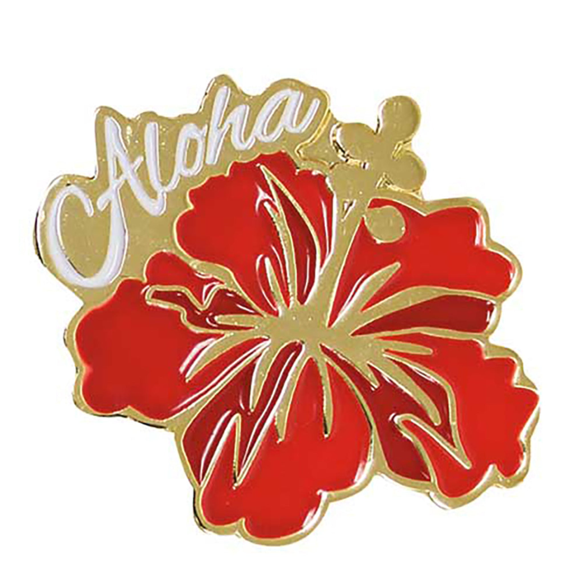 Hawaiian Lapel or Hat Pin Aloha Hibiscus Red, Gold One Size