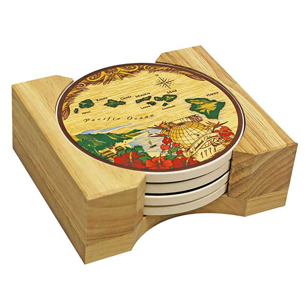 Hawaiian Ceramic Coasters 4 Pack Brown Island Chain